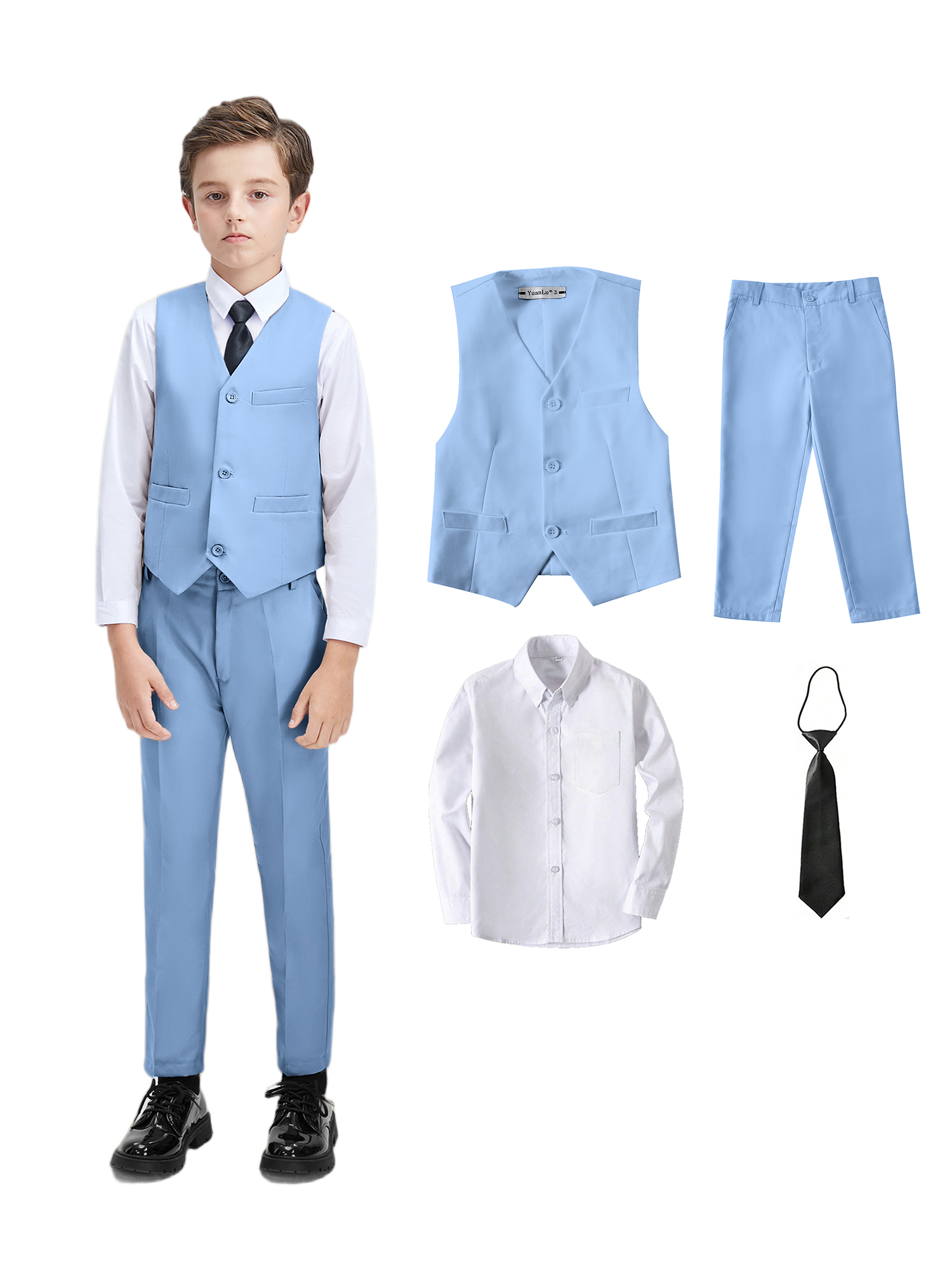 Kids Outdoor Vest - Boys Suit 4-piece Vest Pants Shirt