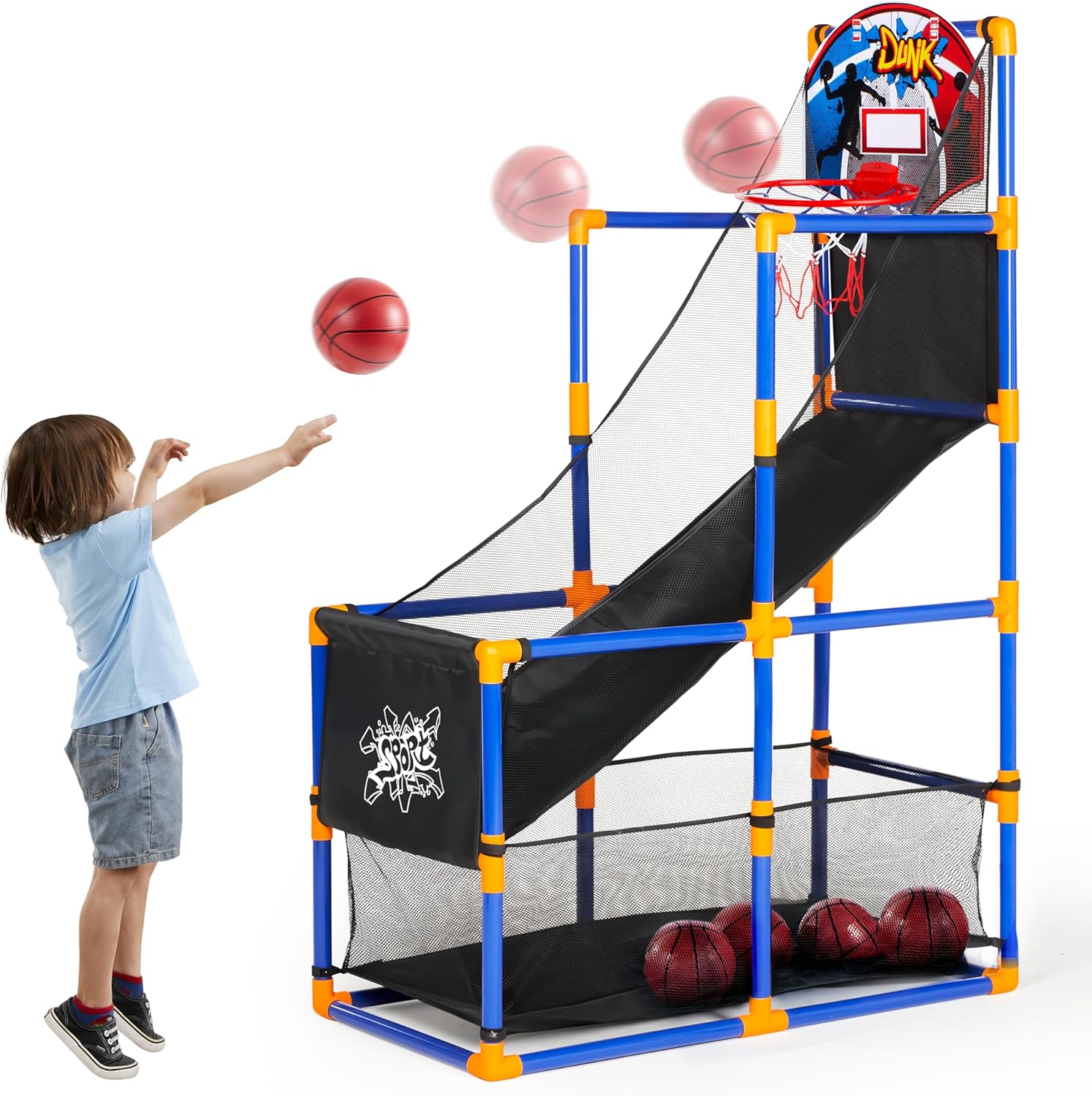 Kids Outdoor Basketball Hoop - Arcade Basketball Game Set with 4