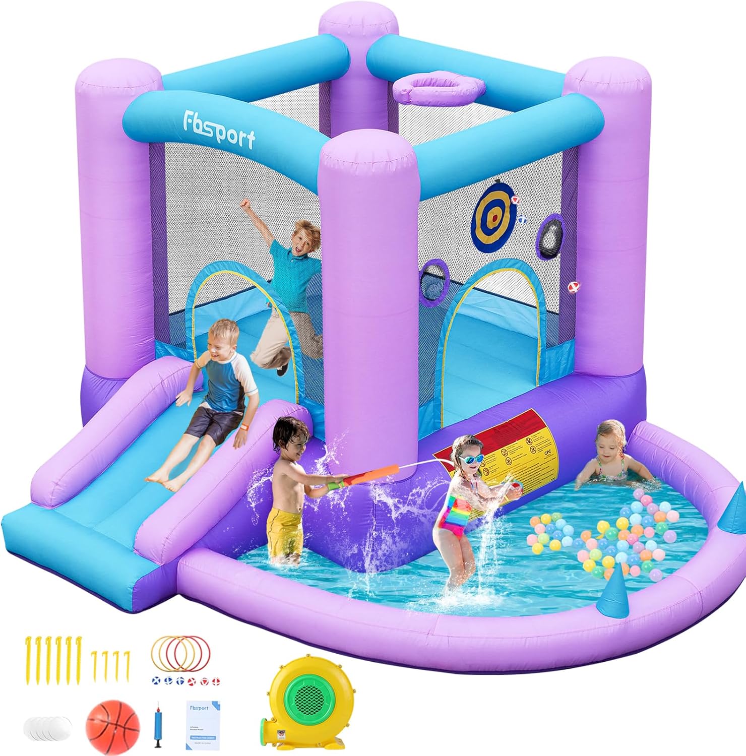 Kids Outdoor Basketball Hoop - Inflatable Bounce House for Kids Toddlers