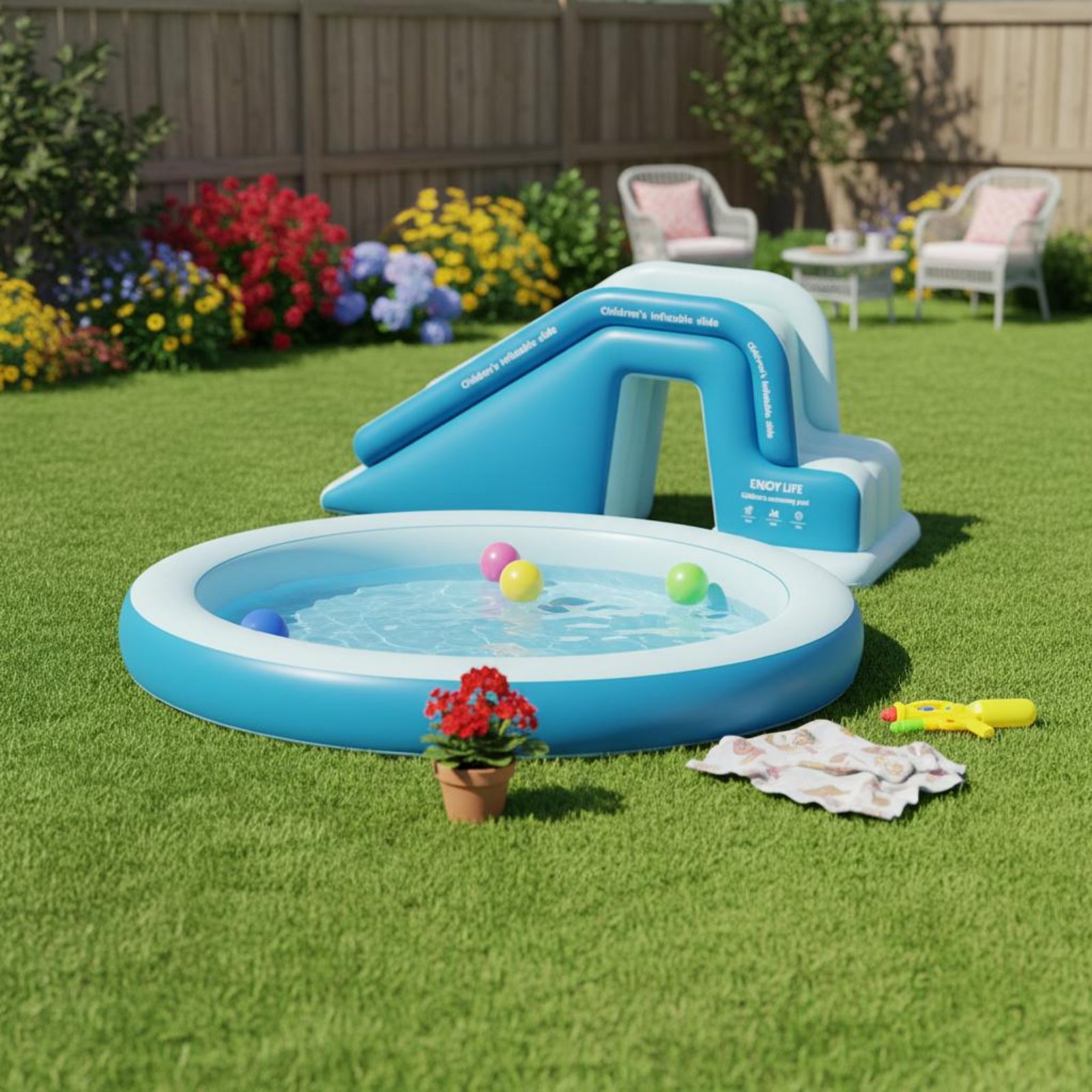Inflatable Pool Slide Foldable - Kids Outdoor Nature Toys ulasan dan harga