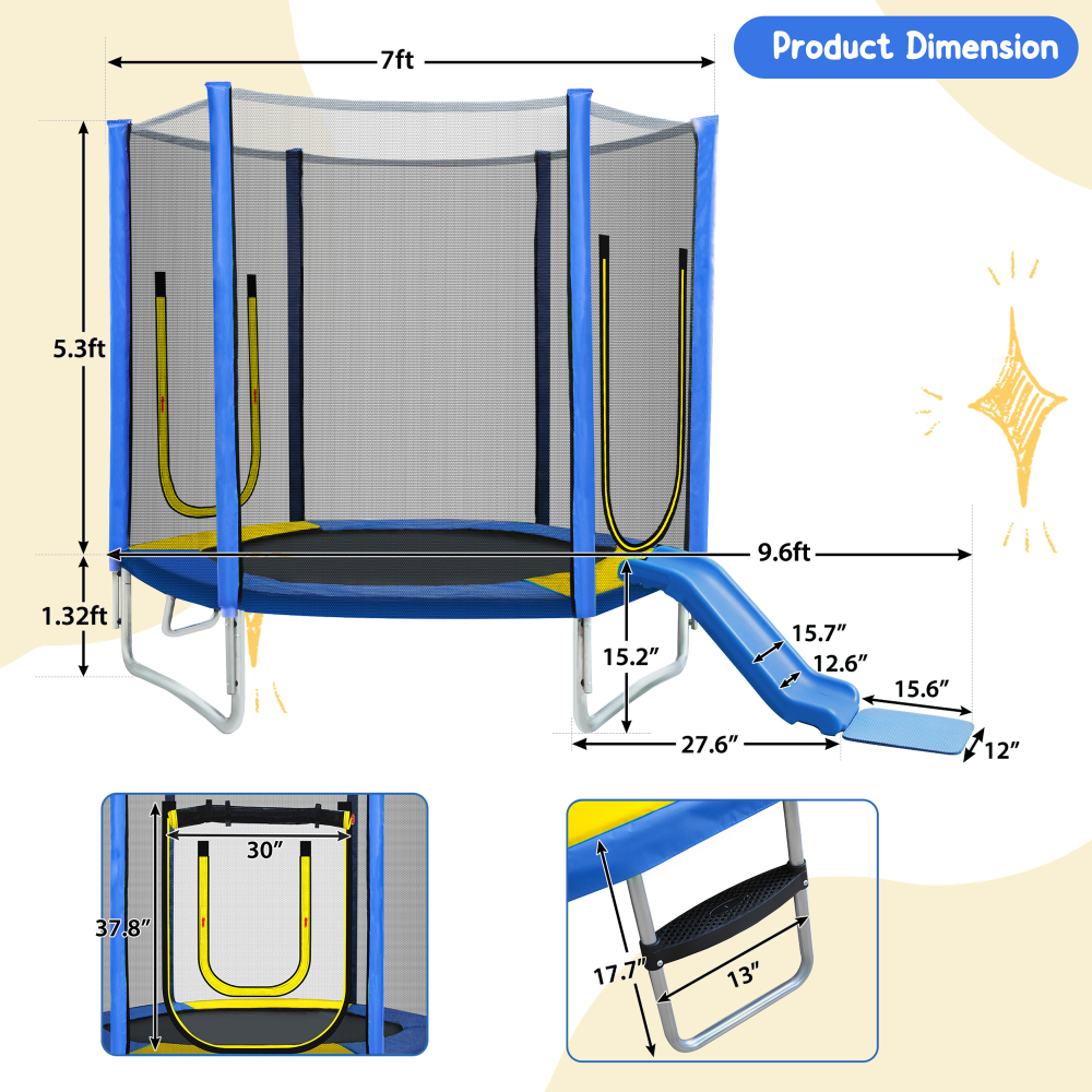 7FT Kids Trampoline with Safet - Kids Outdoor Ladder ulasan dan harga