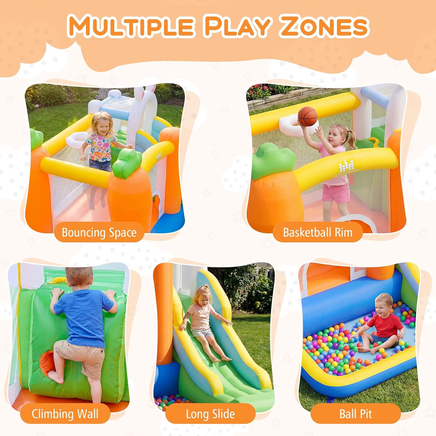 Inflatable Bounce House with B - Kids Outdoor Basketball Hoop ulasan dan harga