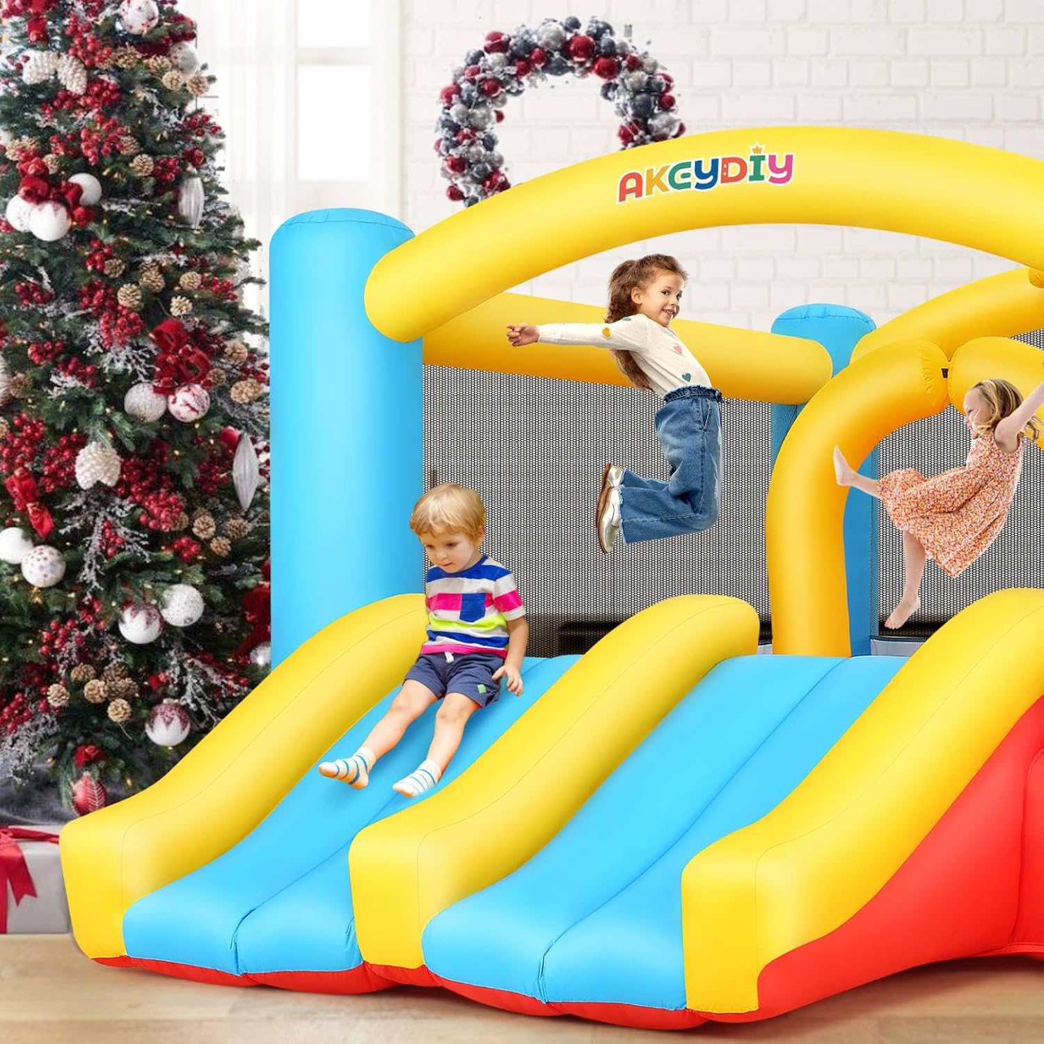 Inflatable Bouncy Castle with  - Kids Outdoor Basketball Hoop ulasan dan harga