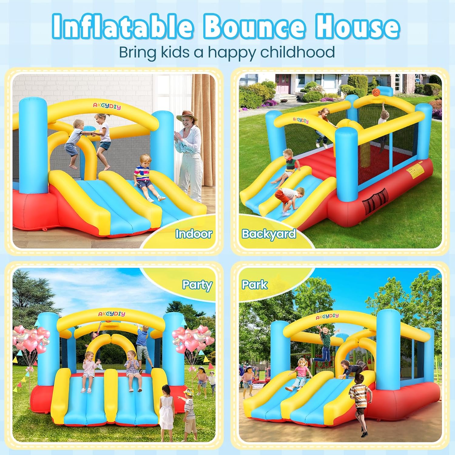 Inflatable Bouncy Castle with  - Kids Outdoor Basketball Hoop ulasan dan harga