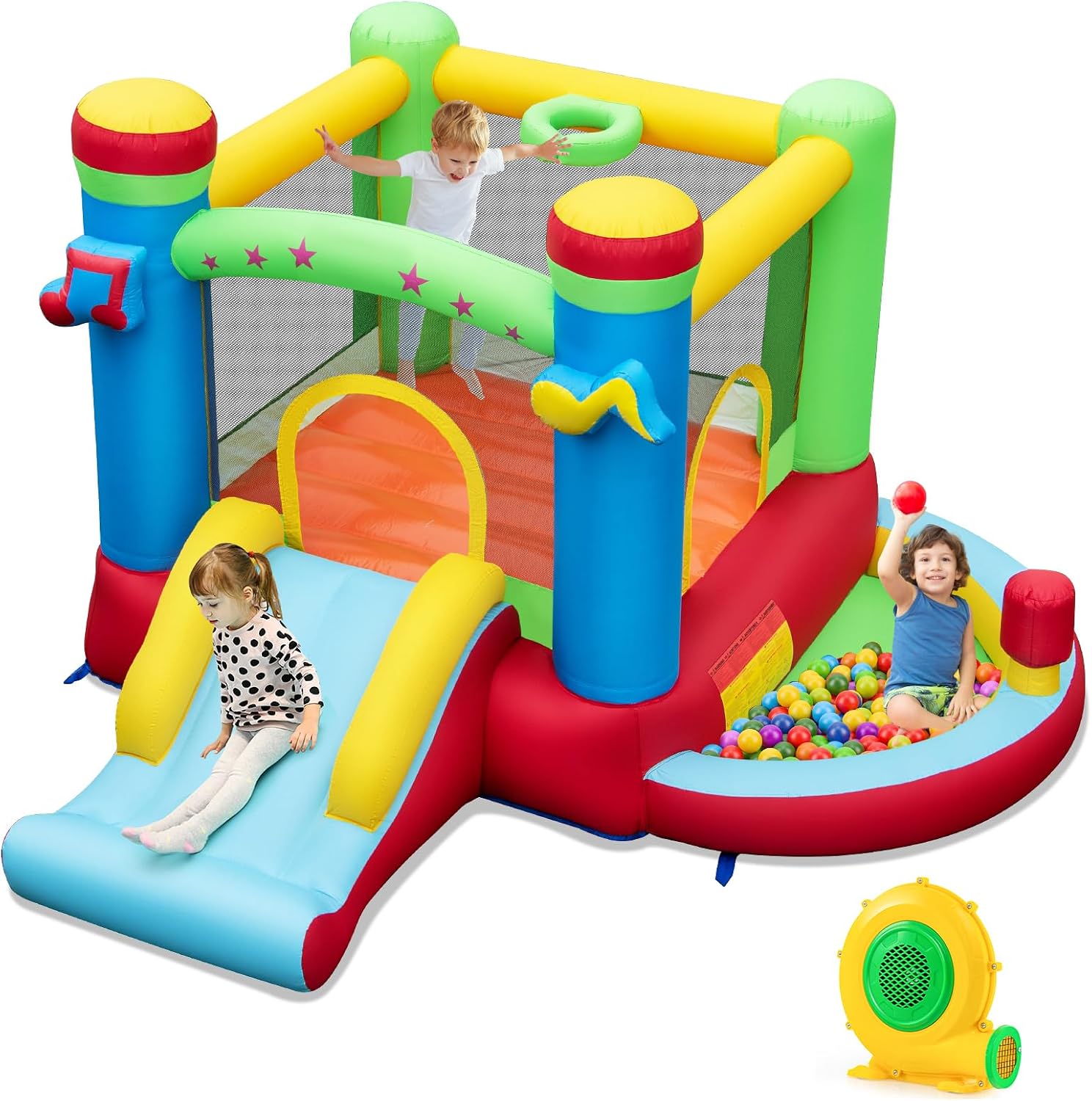 Inflatable Bounce House with B - Kids Outdoor Basketball Hoop ulasan dan harga