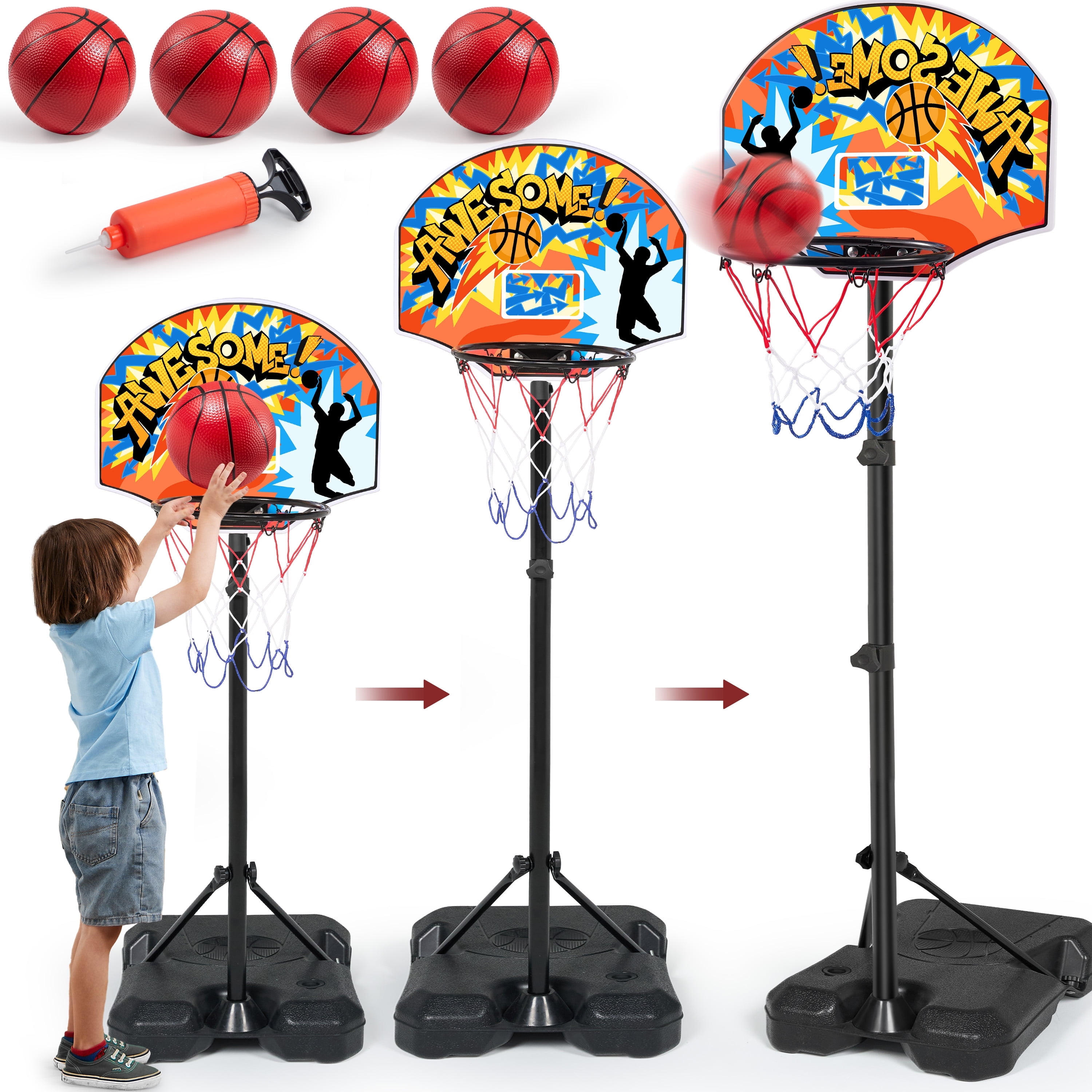 JOYFY 2.8-6.2 ft Adjustable Ki - Kids Outdoor Basketball Hoop ulasan dan harga