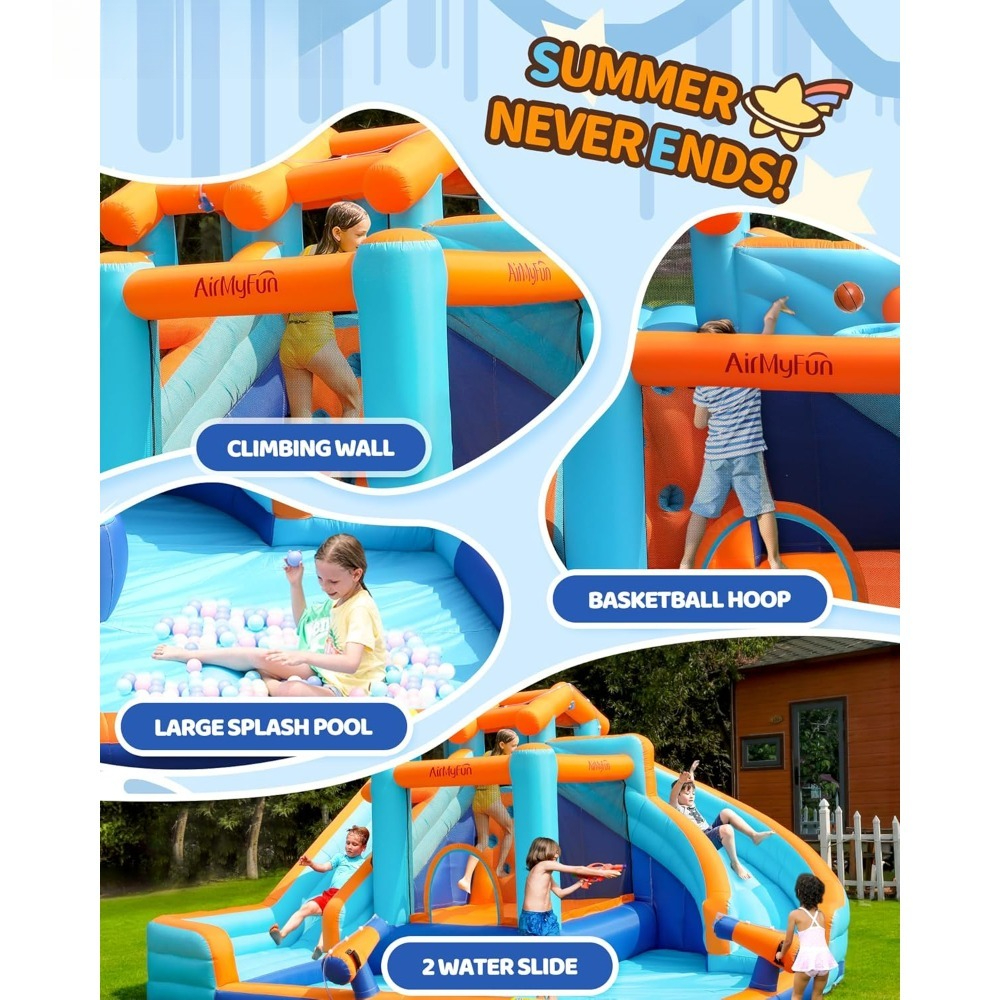 Large Water Slide Bounce House - Kids Outdoor Basketball Hoop ulasan dan harga
