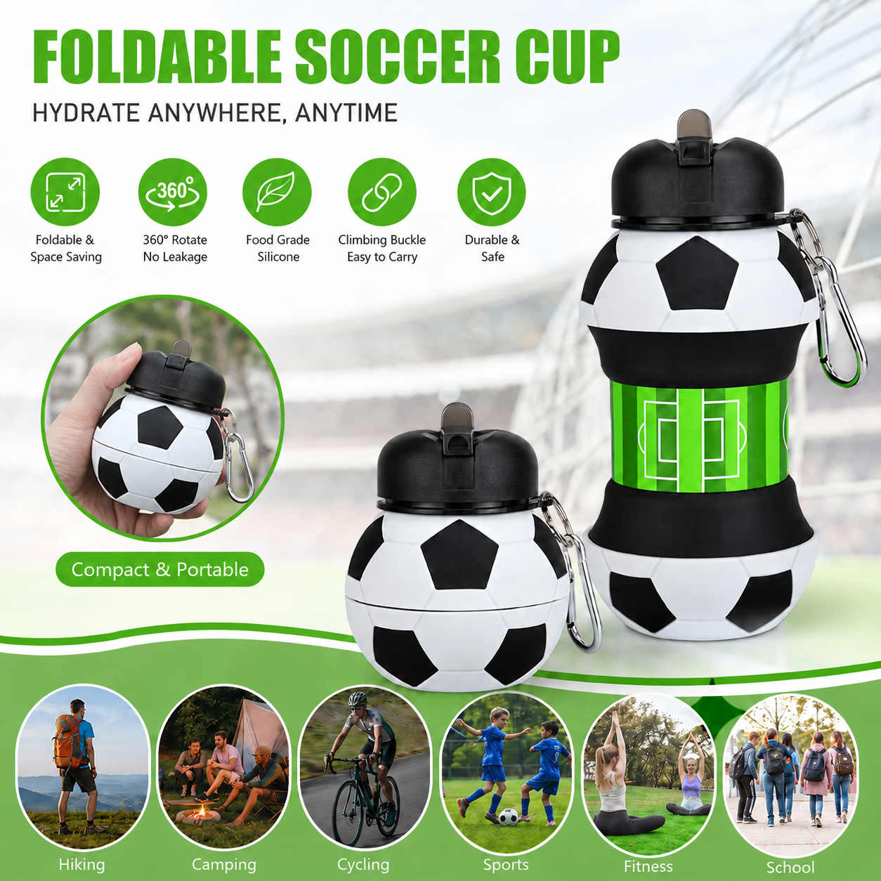 550ml Foldable Football Water  - Outdoor Kid Friendly ulasan dan harga